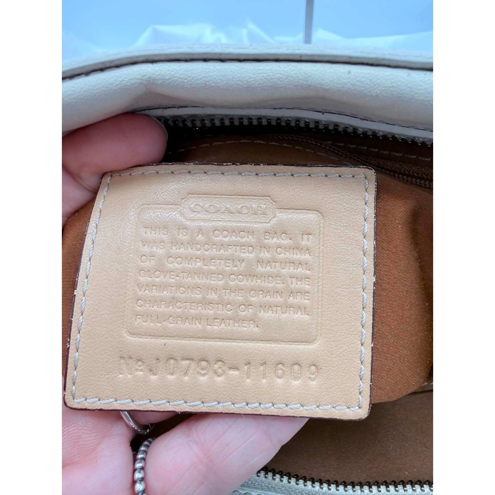 Coach Hamptons Stripe Leather Satchel Off White Brown Brass 11609 - Picture 8 of 14